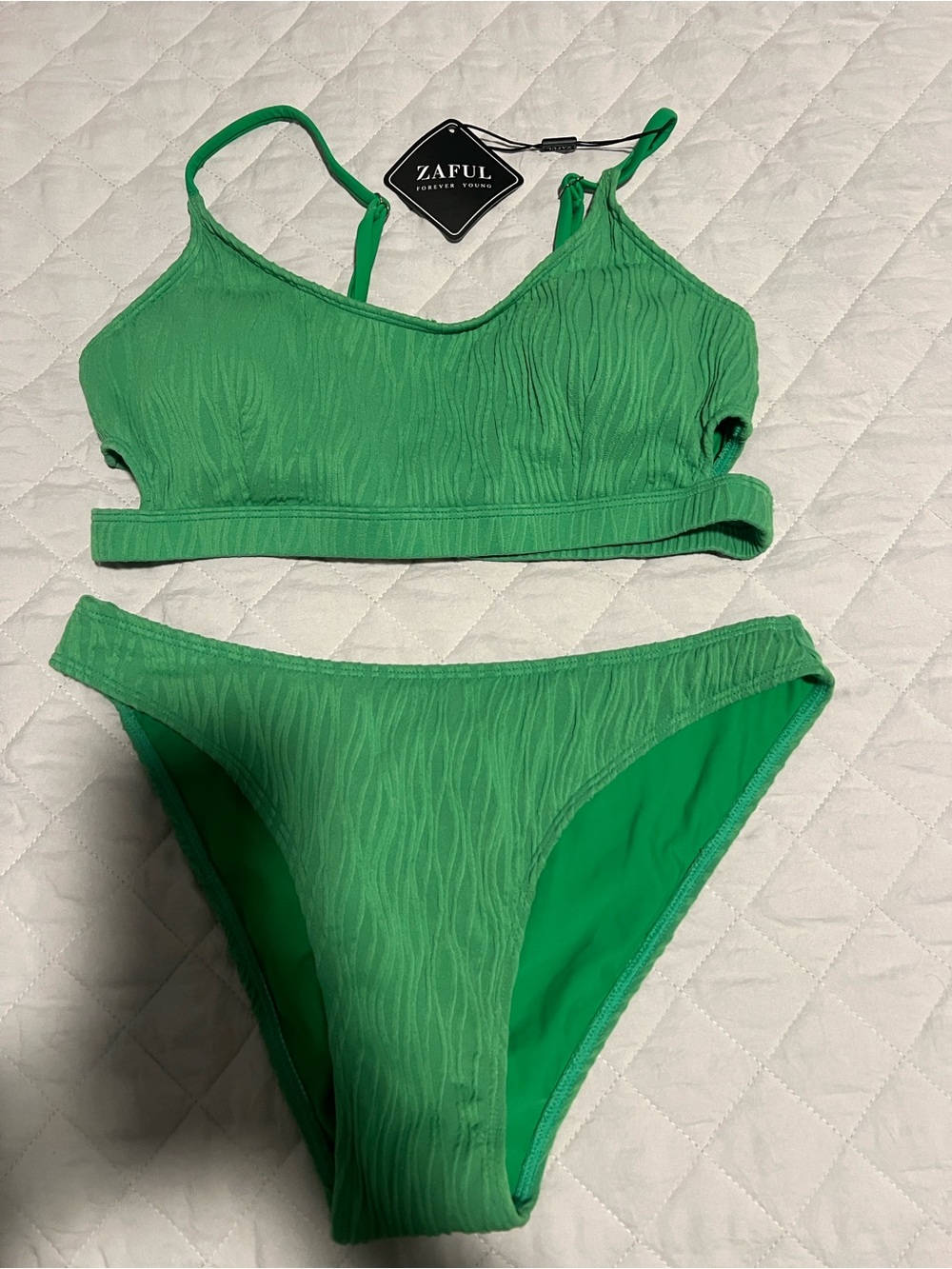 Zaful Vibrant Green Textured Bikini Set